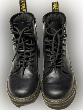 Kid’s Size 3 Dr. Martens Zavala Combat Lace Up Leather Black Boots